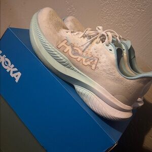Hoka White and Light Blue Athletic Shoes
